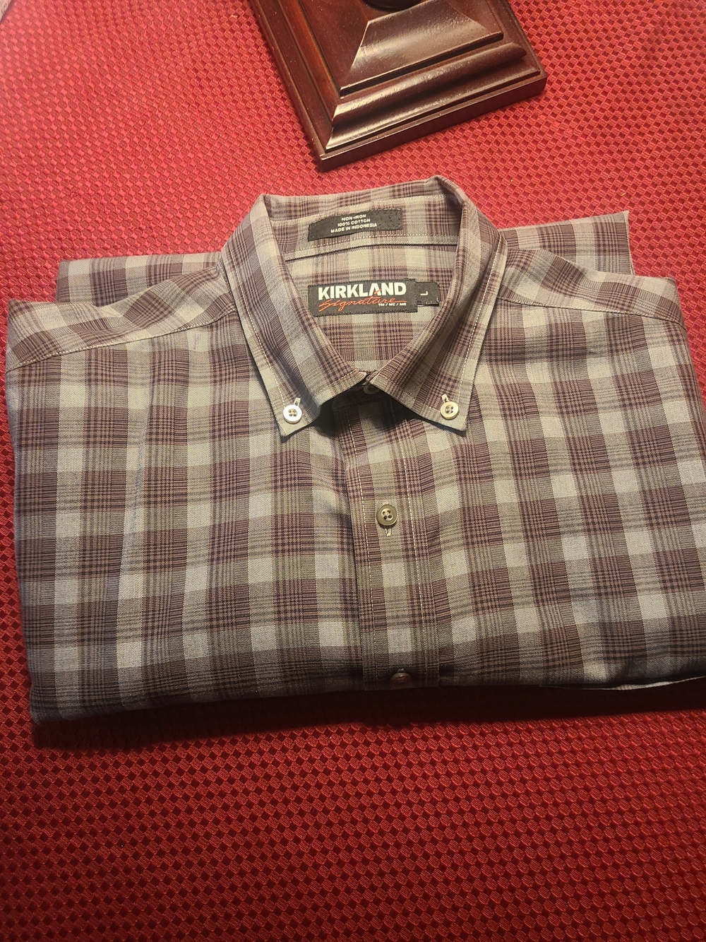 Kirkland Signature Men’s Plaid Button-Down Shirt - Gray & Maroon
